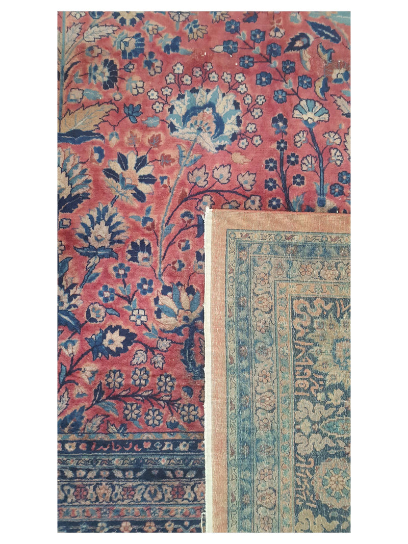 Fasa Antique Kashan 43766 Rust Blue Traditional Antique Rug