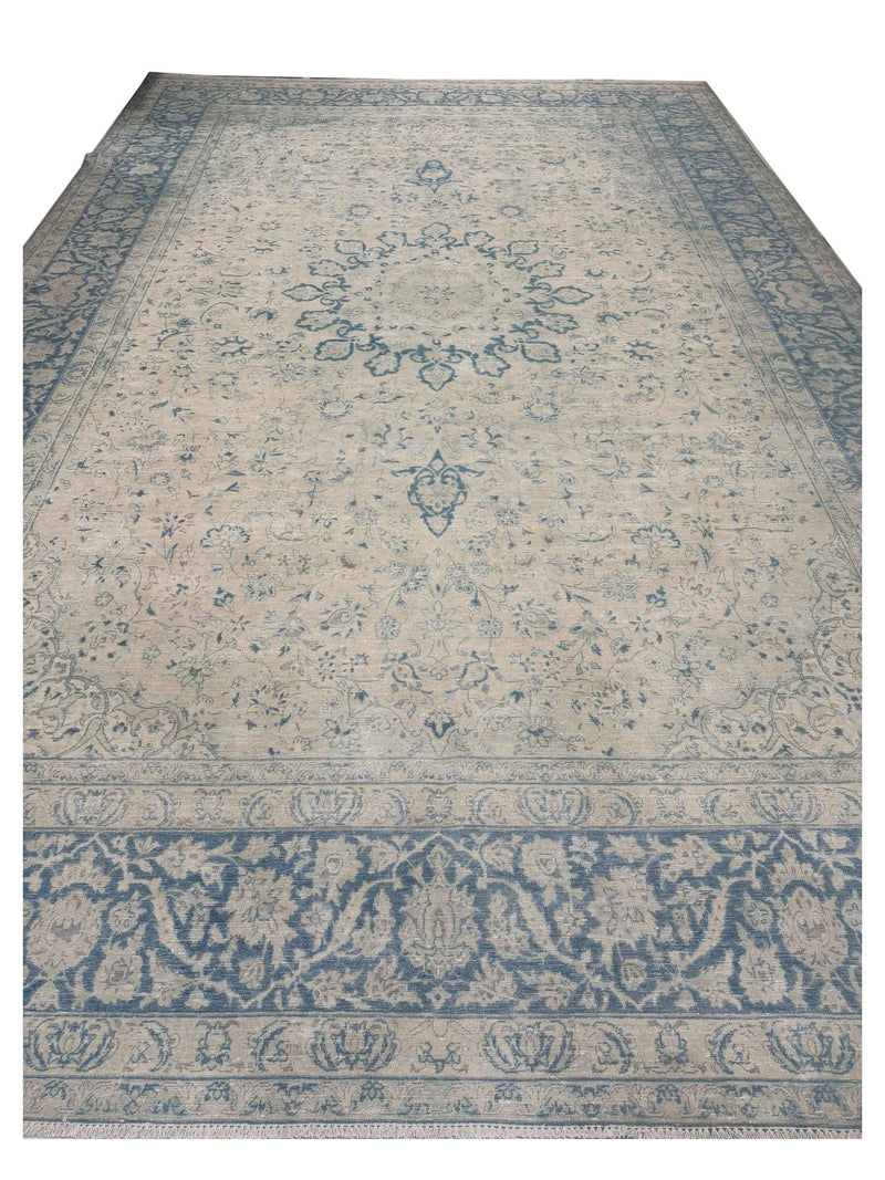 Pacific Vintage 43783 Beige Blue Vintage Hand Knotted Rug