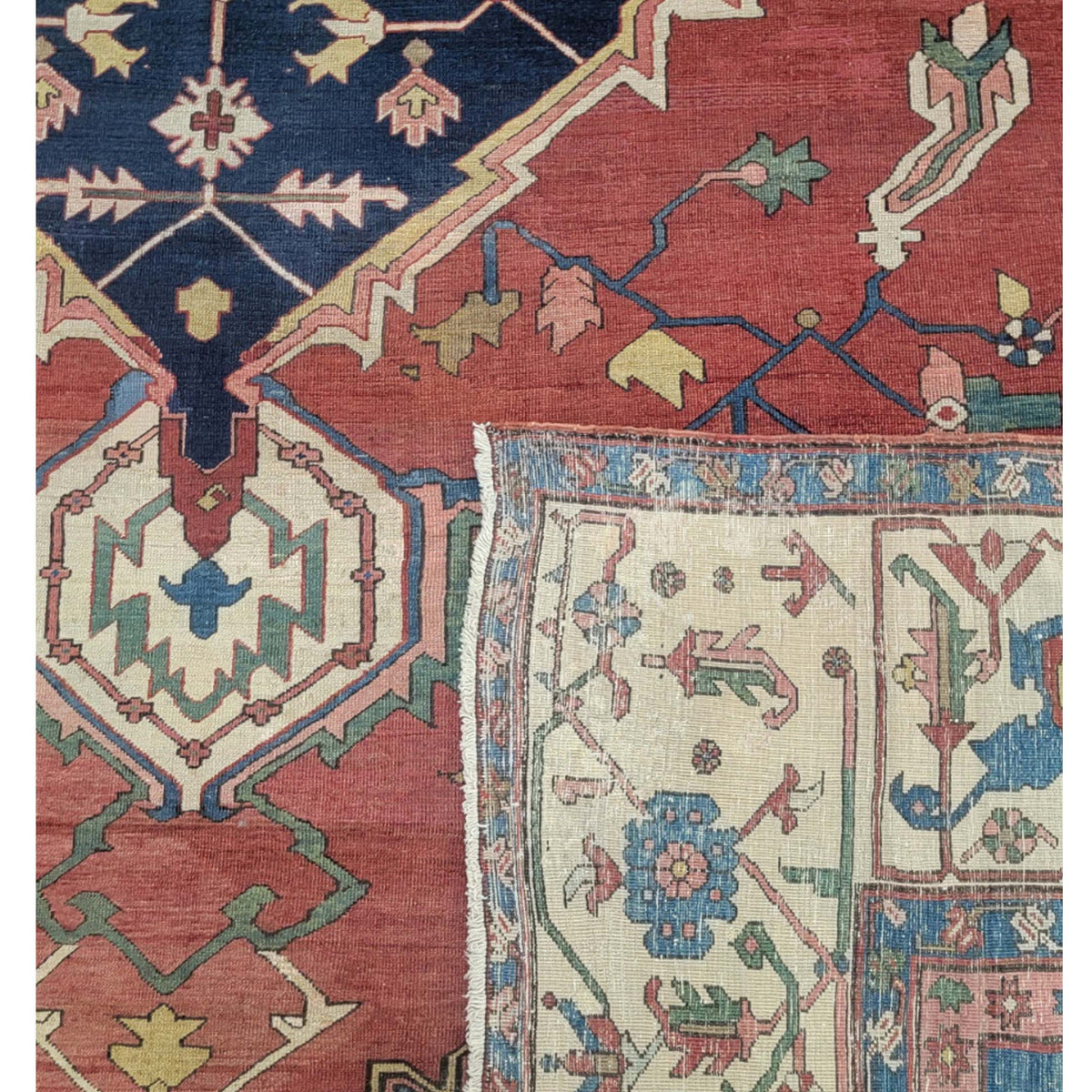 Fasa Antique Serapi 43800 Coral Ivory Transitional Antique Rug
