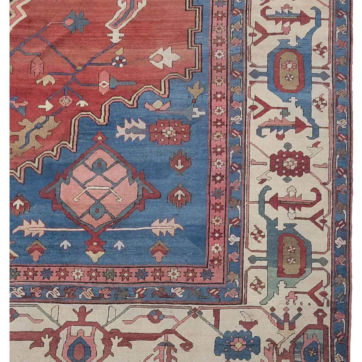 Fasa Antique Serapi 43800 Coral Ivory Transitional Antique Rug