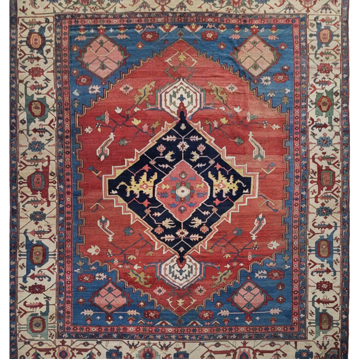 Fasa Antique Serapi 43800 Coral Ivory Transitional Antique Rug