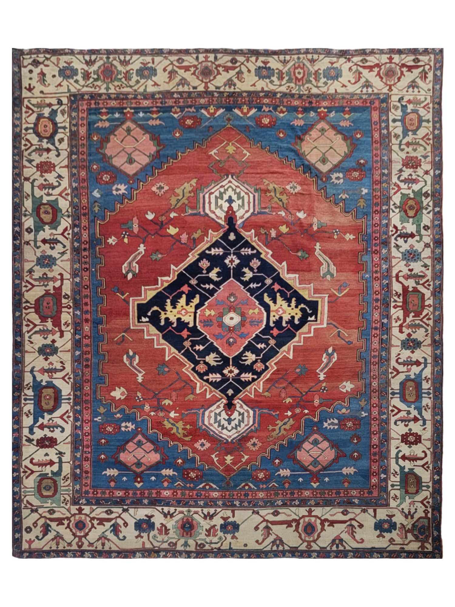 Fasa Antique Serapi 43800 Coral Ivory Transitional Antique Rug