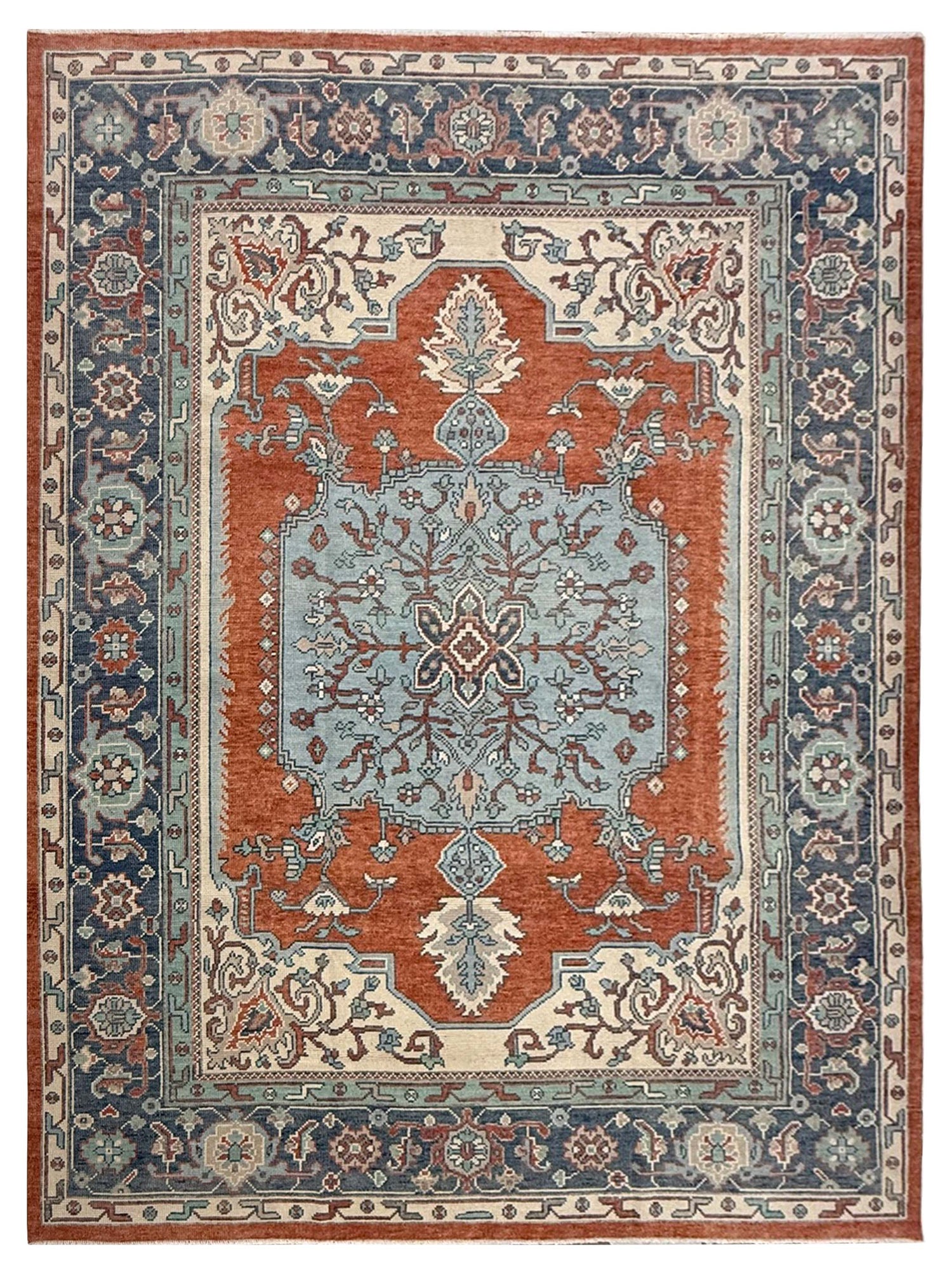 Pacific Ushak 44009 Red NAVY BLUE Transitional Hand Knotted Rug