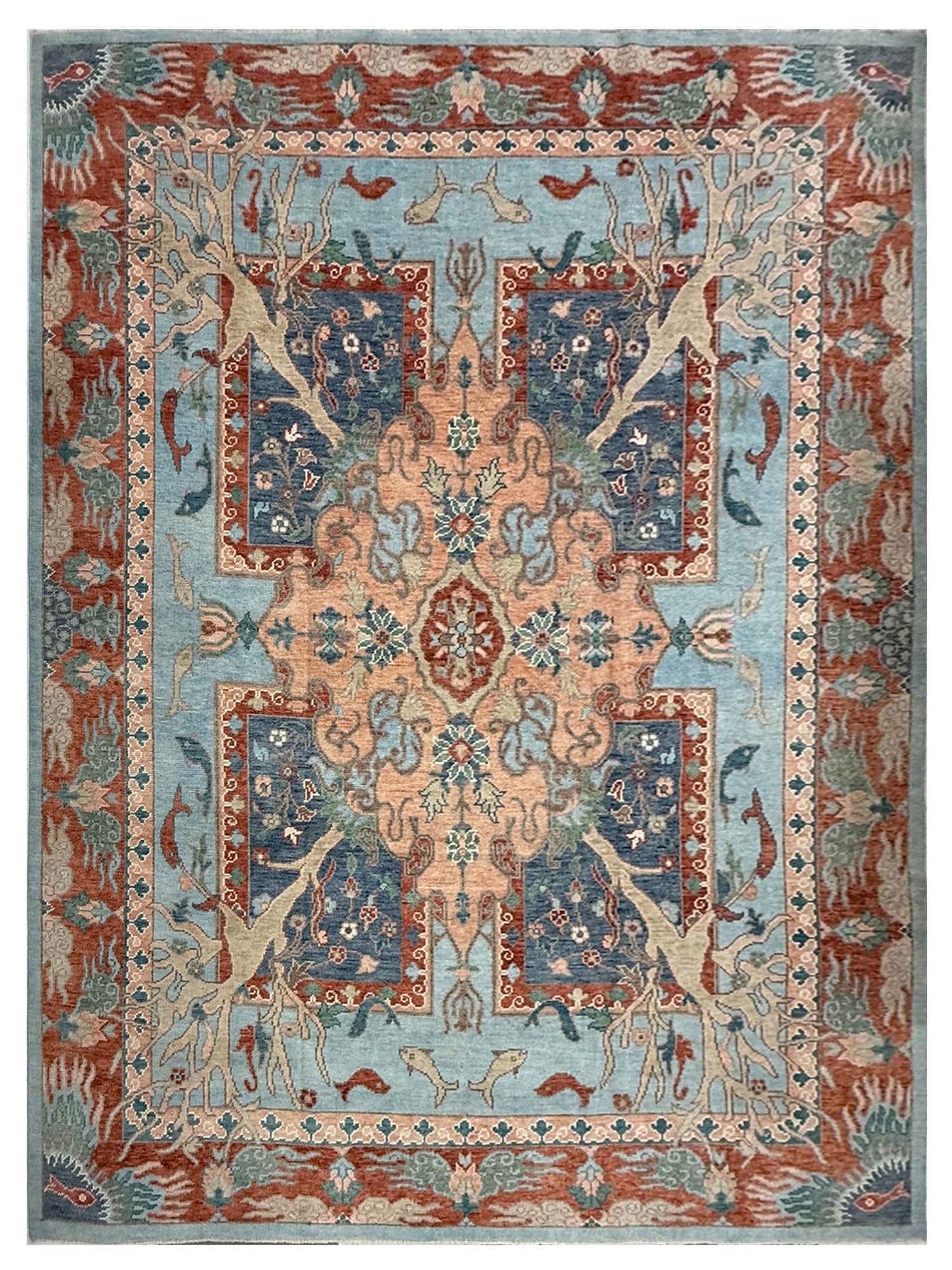 Pacific Ushak 44018 REST NAVY BLUE Transitional Hand Knotted Rug