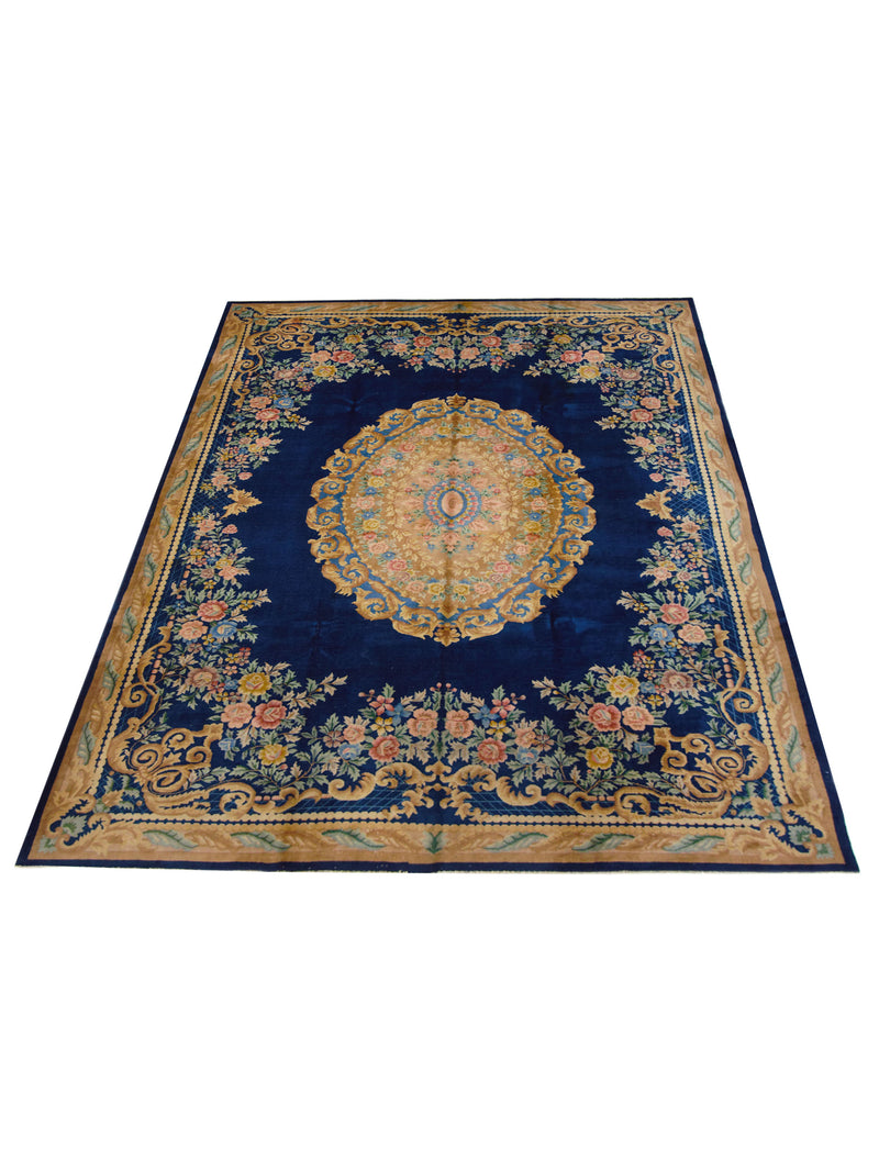 Pacific Chinese 66739 Blue Gold Traditional Hand Knotted Rug