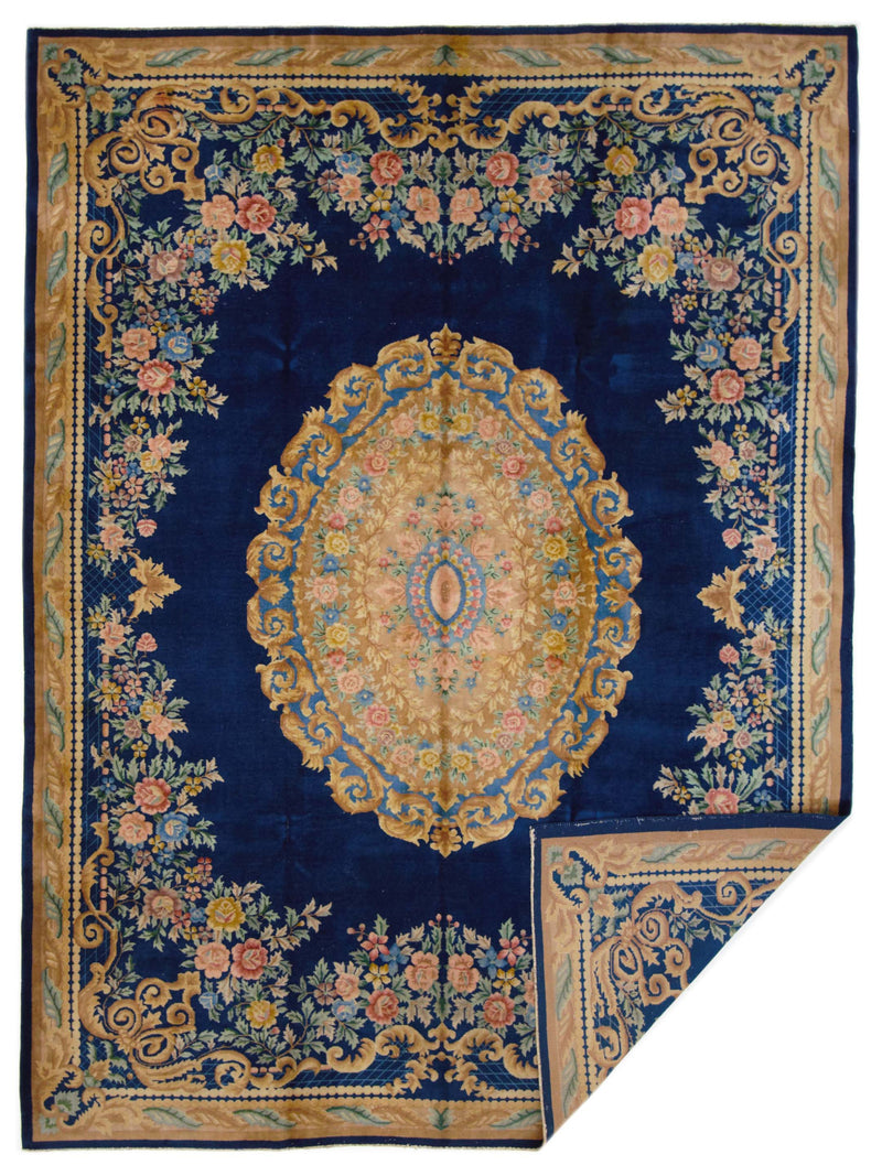 Pacific Chinese 66739 Blue Gold Traditional Hand Knotted Rug