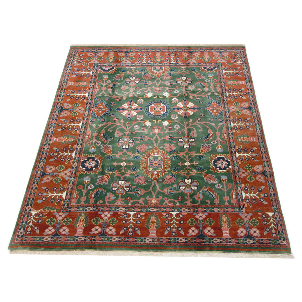 Pacific Tibetan 66747 Green Rust Traditional Hand Knotted Rug