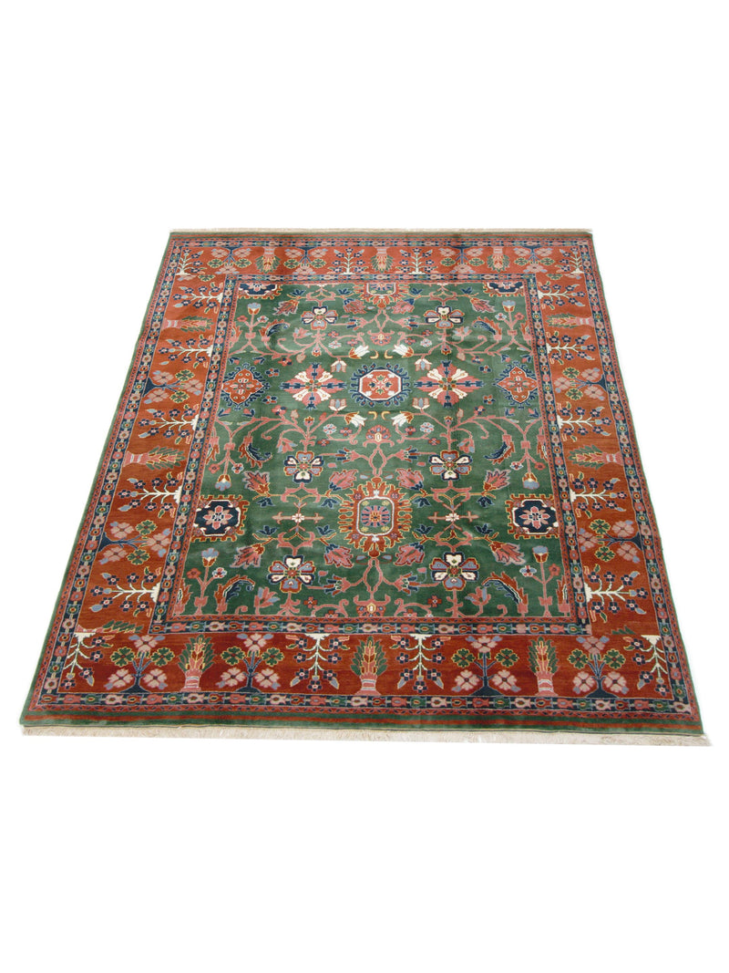 Pacific Tibetan 66747 Green Rust Traditional Hand Knotted Rug