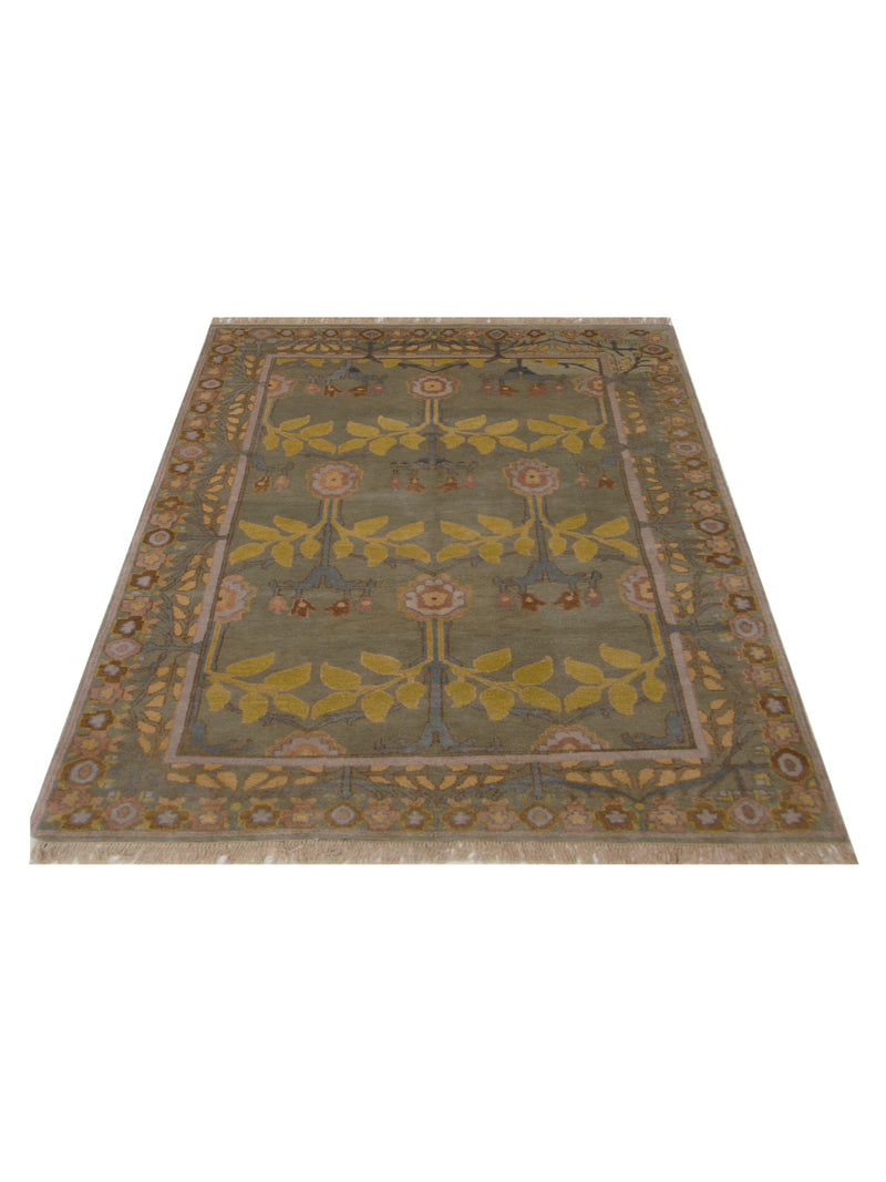 Pacific Tibetan 66748 Olive Mustard Transitional Hand Knotted Rug