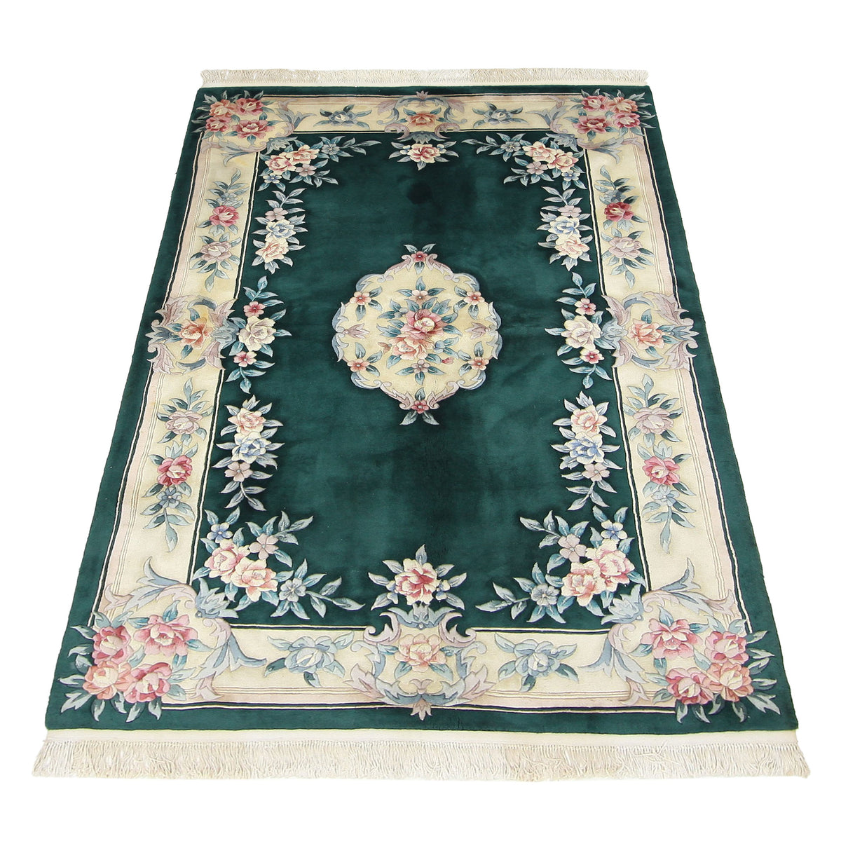 Pacific Chinese 90L 66762 Green Ivory Traditional Hand Knotted Rug