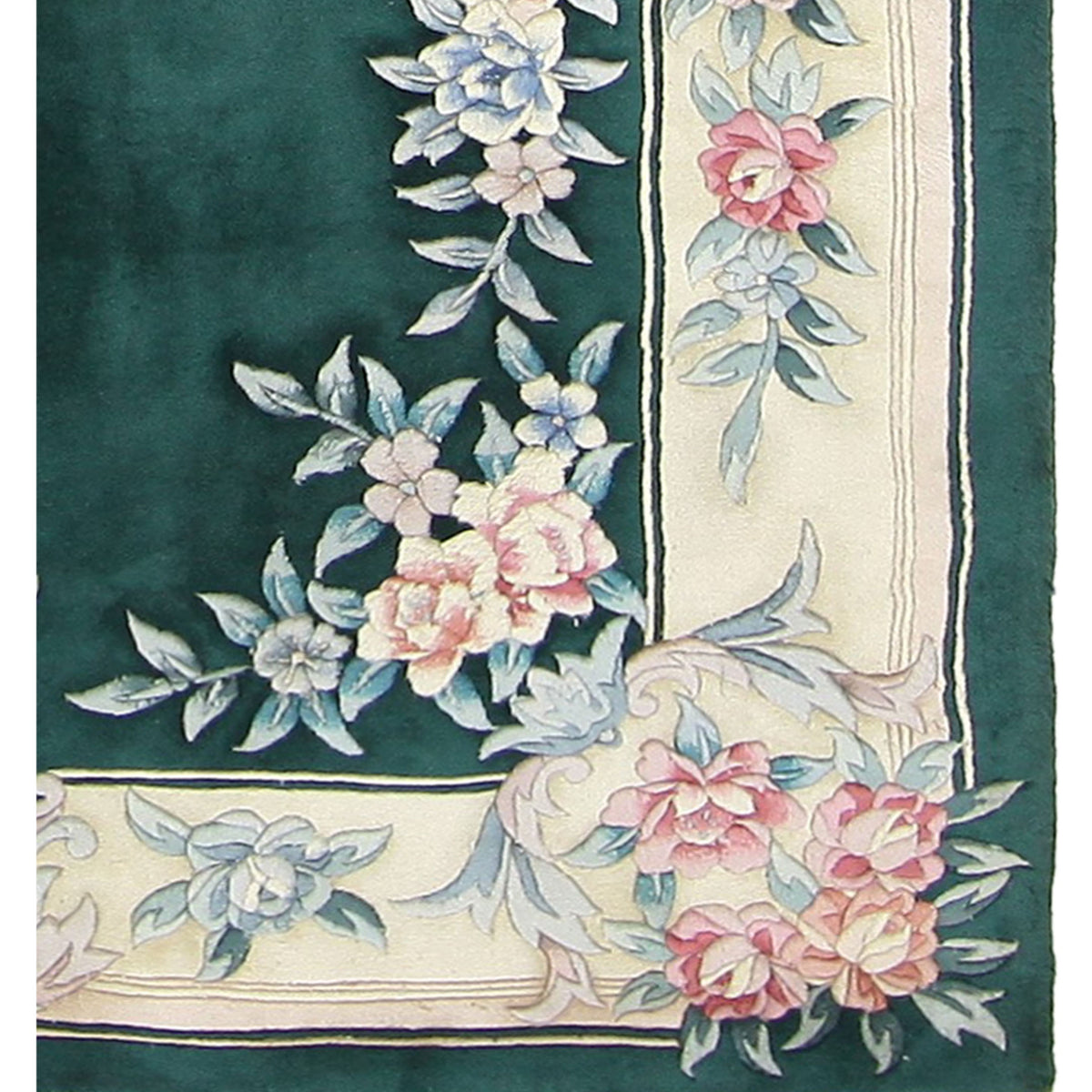 Pacific Chinese 90L 66762 Green Ivory Traditional Hand Knotted Rug