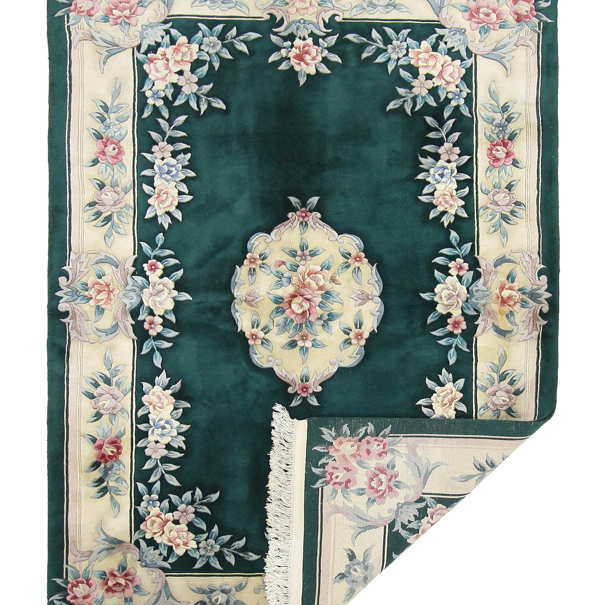 Pacific Chinese 90L 66762 Green Ivory Traditional Hand Knotted Rug
