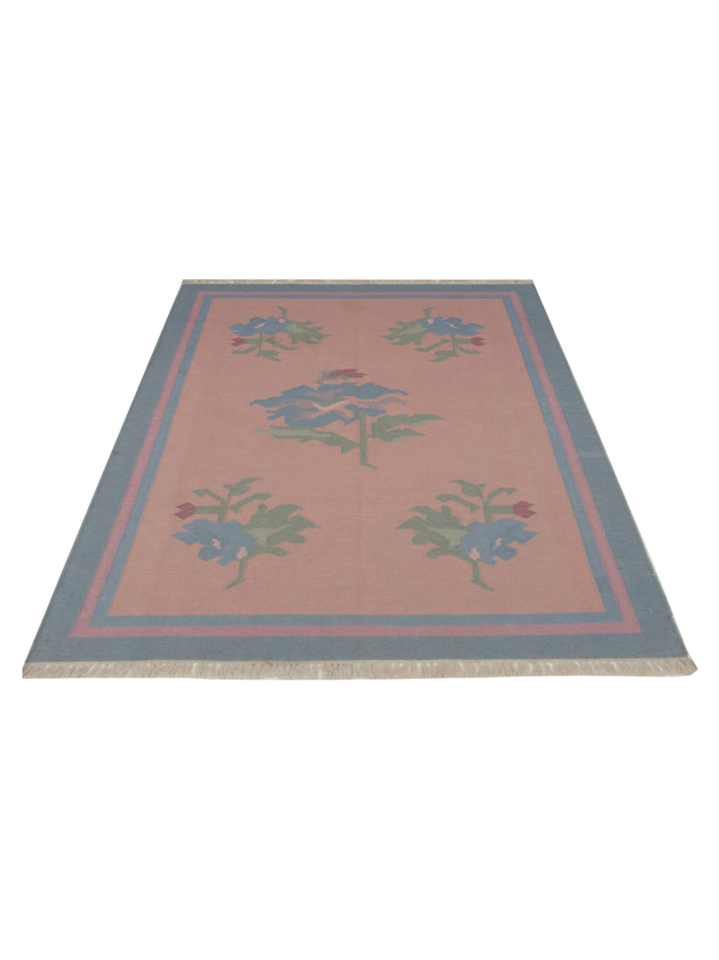 Pacific Dhurrie 66783 Pink Blue Kilim Hand Knotted Rug