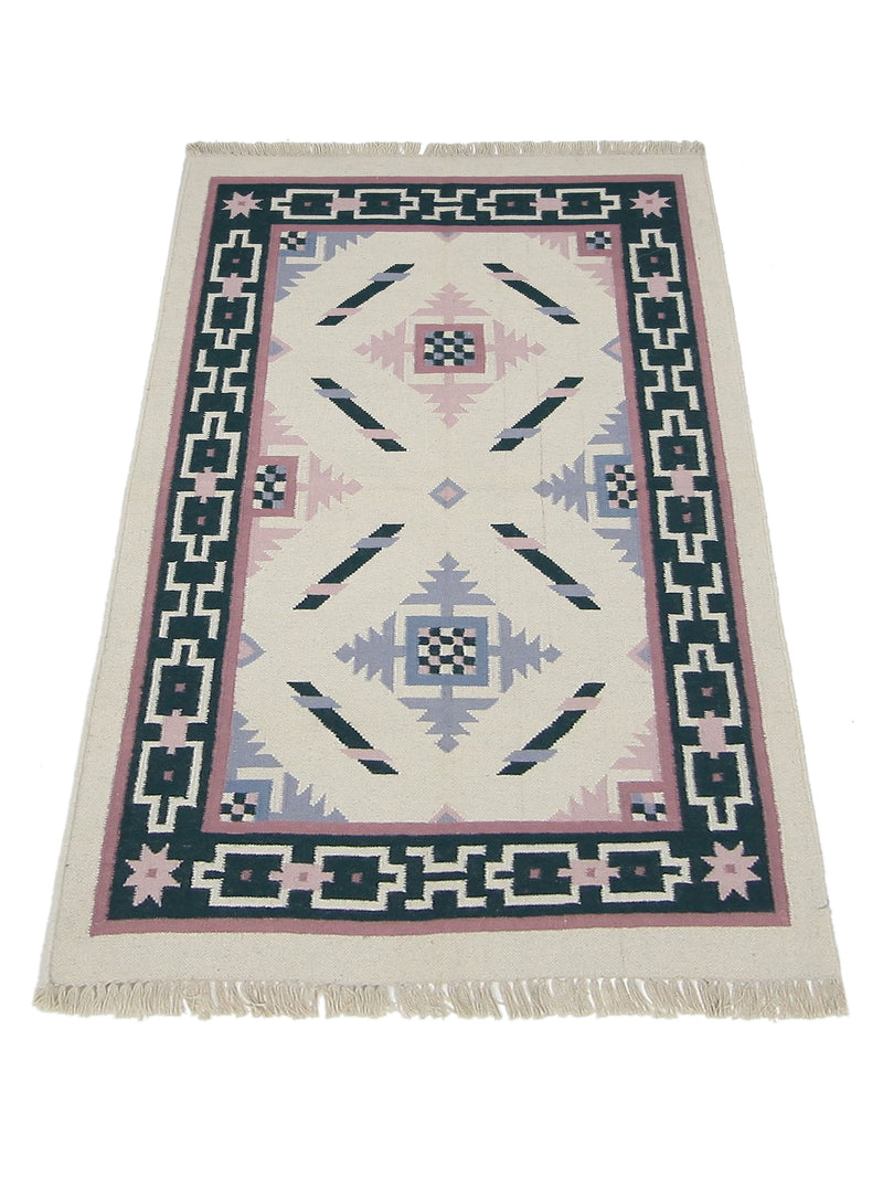Pacific Dhurrie 66787 Silver Navy Kilim Hand Knotted Rug