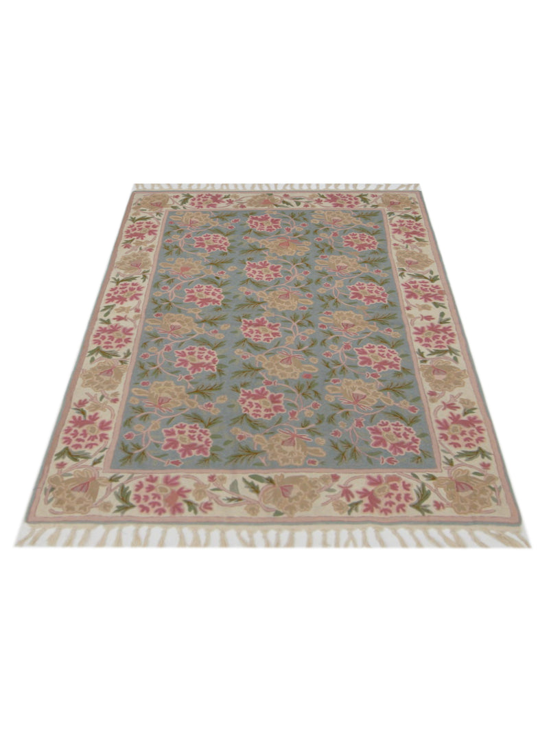 Aira Chainstich 66789 Aqua Ivory Kilim Flatweave Rug