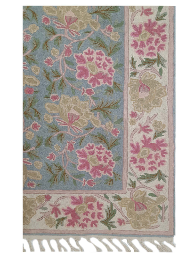 Aira Chainstich 66789 Aqua Ivory Kilim Flatweave Rug