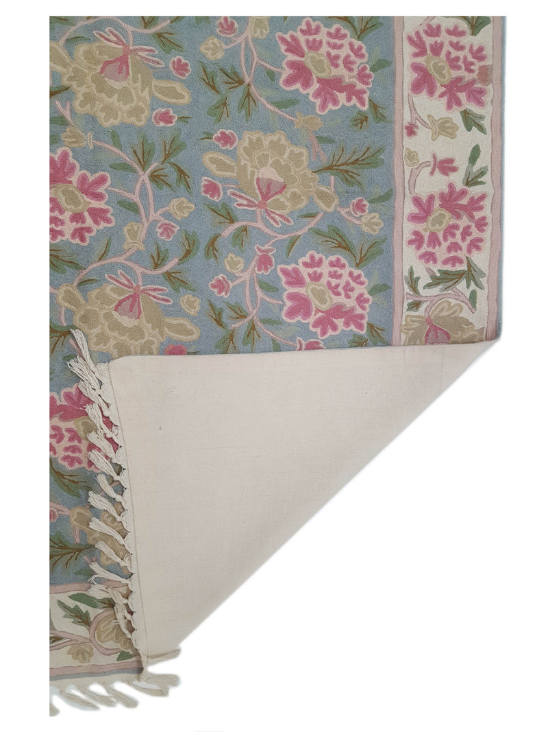 Aira Chainstich 66789 Aqua Ivory Kilim Flatweave Rug