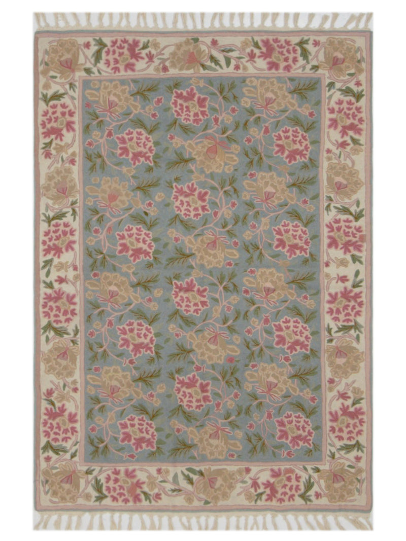 Aira Chainstich  Aqua Ivory Kilim