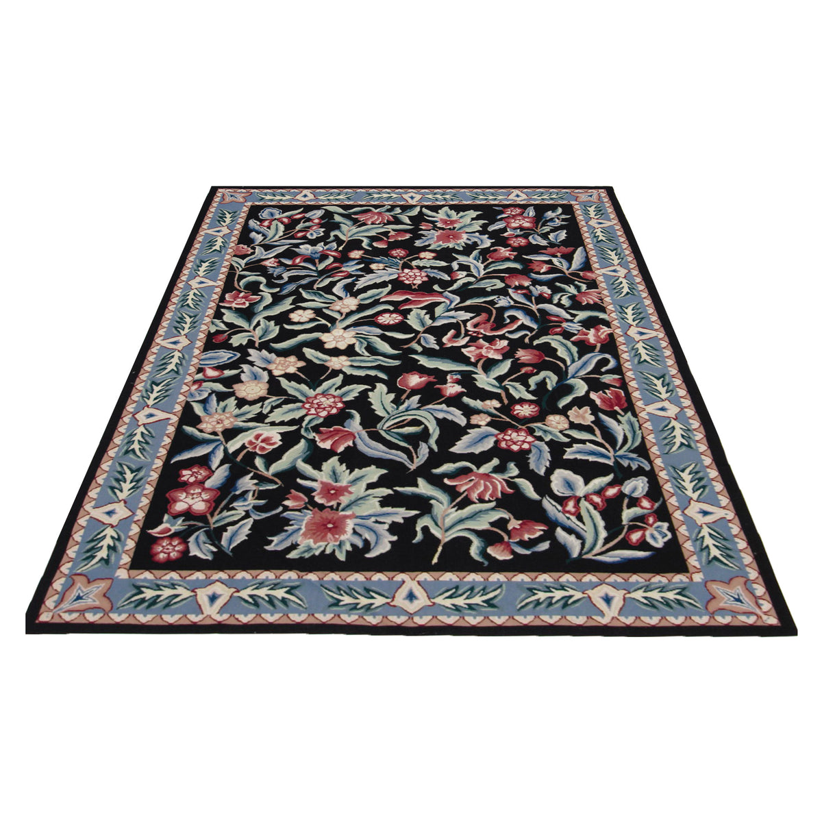 Pacific Needle Point 66793 Black Blue Transitional Needle Point Rug