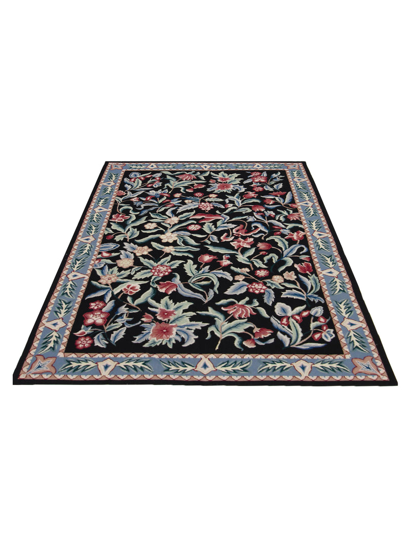 Pacific Needle Point 66793 Black Blue Transitional Needle Point Rug