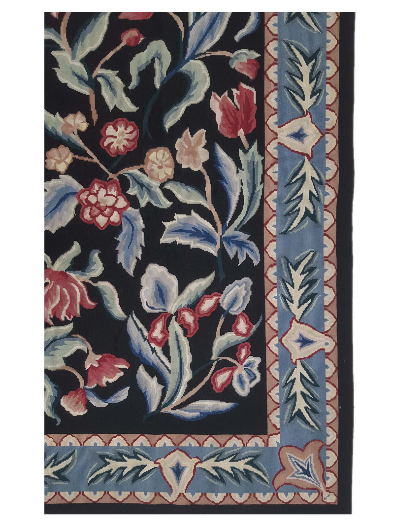 Pacific Needle Point 66793 Black Blue Transitional Needle Point Rug