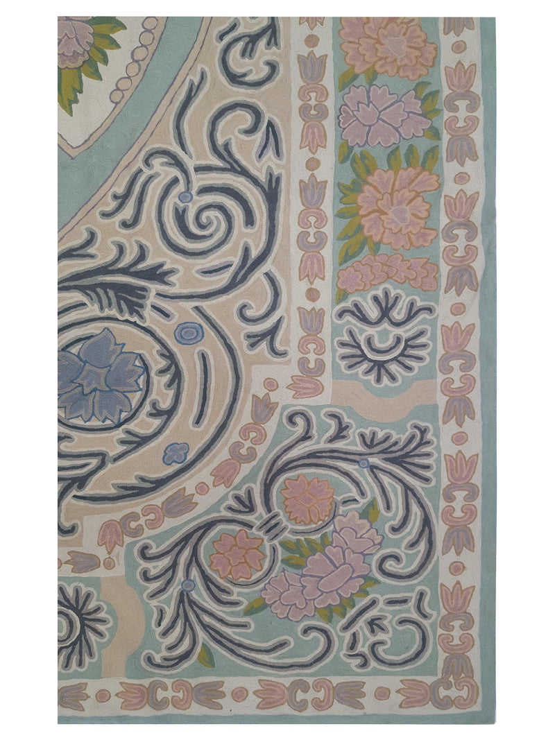 Aira Chainstich 66797 Teal Beige Kilim Flatweave Rug