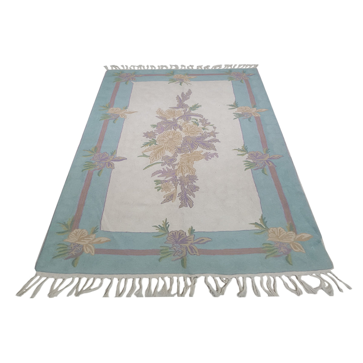 Aira Chainstich 66811 Ivory Aqua Kilim Flatweave Rug