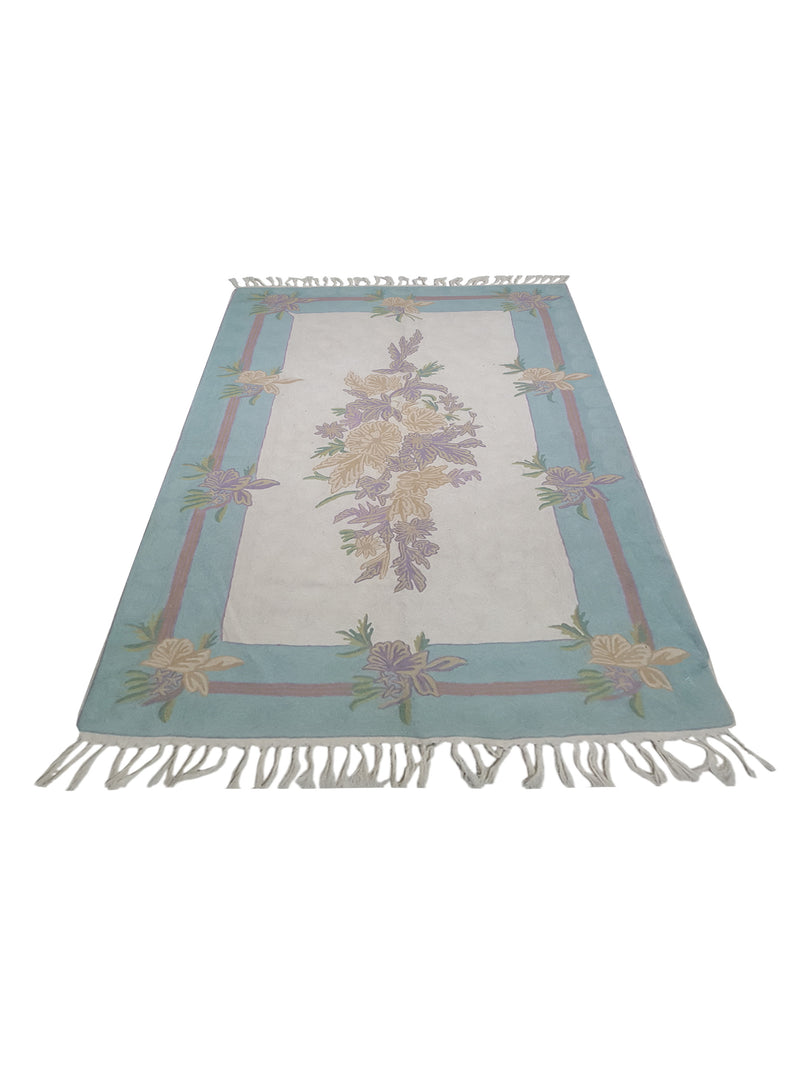 Aira Chainstich 66811 Ivory Aqua Kilim Flatweave Rug