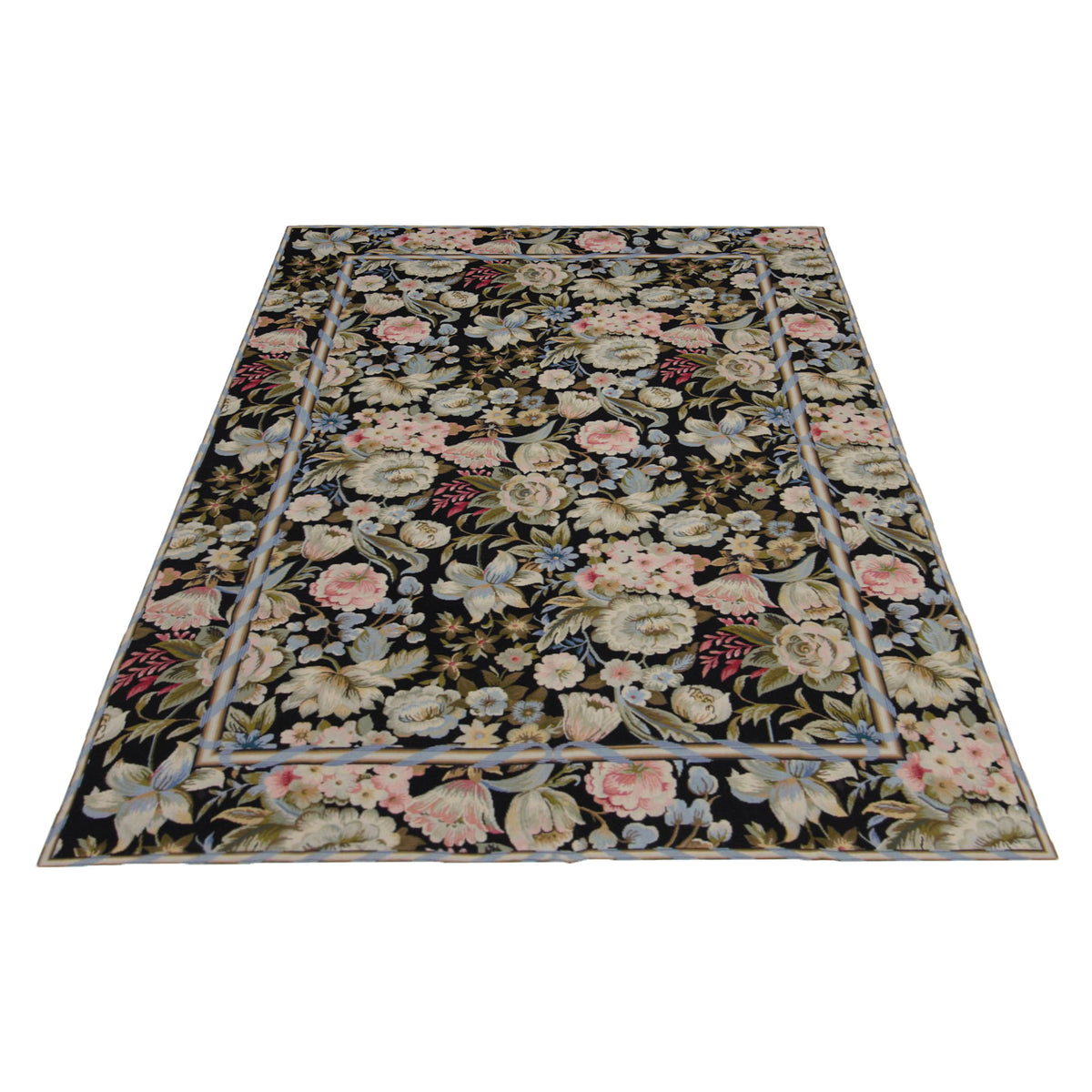 Pacific Needle Point 66813 Black Black Transitional Needle Point Rug