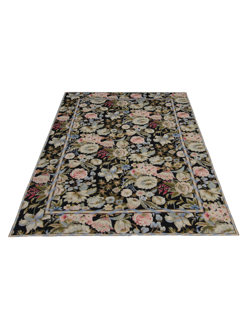 Pacific Needle Point 66813 Black Black Transitional Needle Point Rug