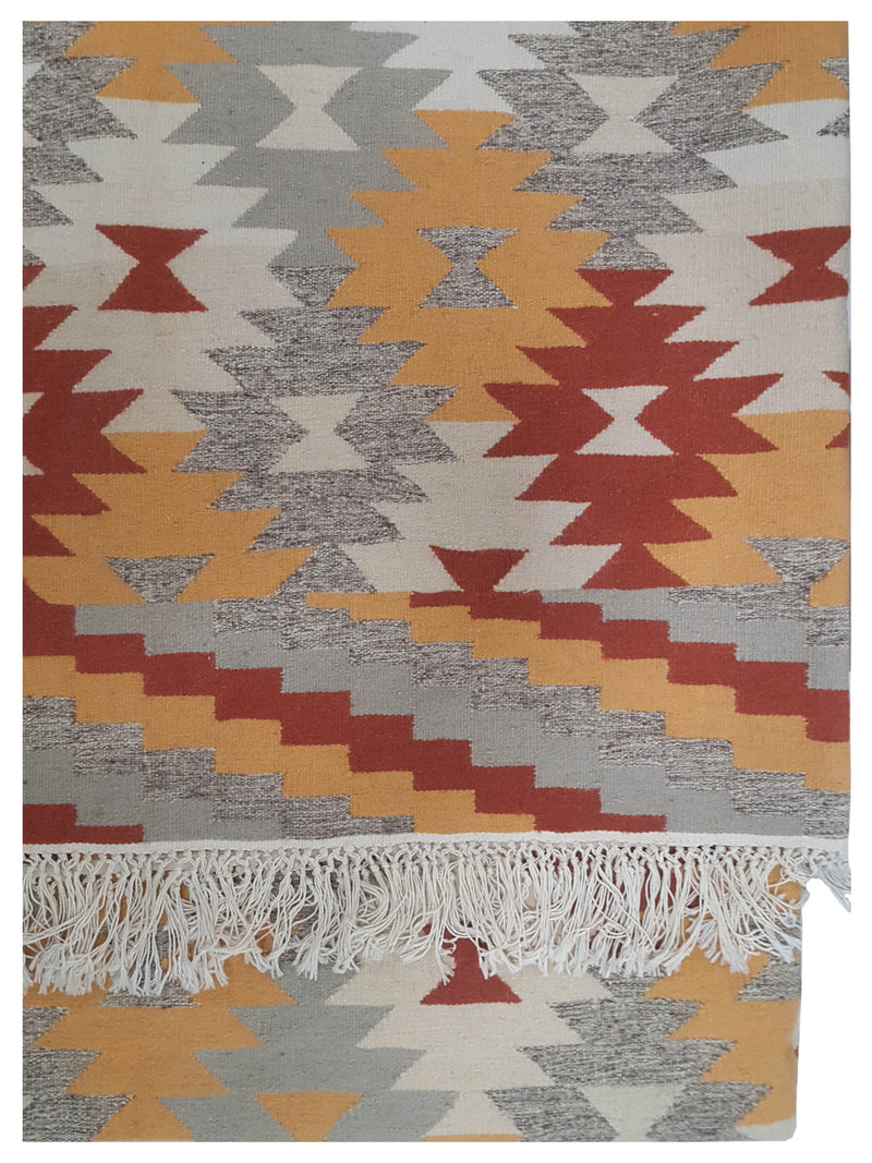 Aura Kilim 66814 Burgundy Yellow Kilim Hand Woven Rug