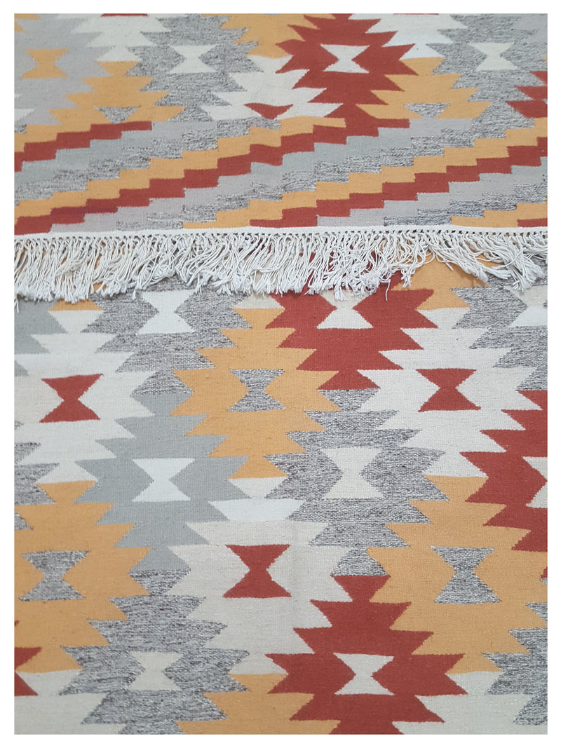 Aura Kilim 66814 Burgundy Yellow Kilim Hand Woven Rug