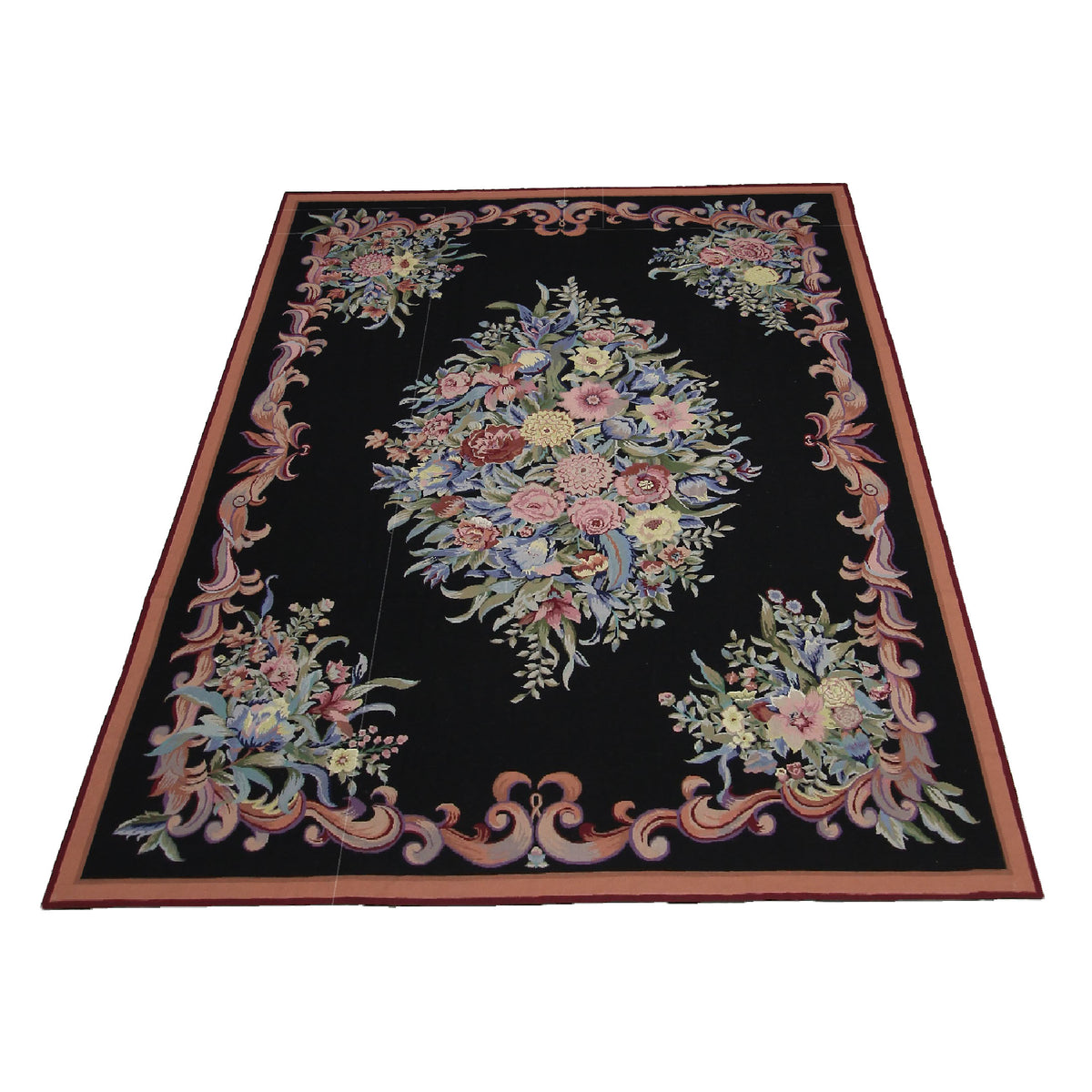Pacific Needle Point 66817 Black Burgundy Tapestry Needle Point Rug