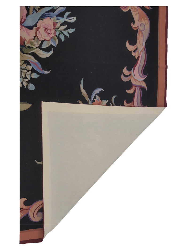 Pacific Needle Point 66817 Black Burgundy Tapestry Needle Point Rug