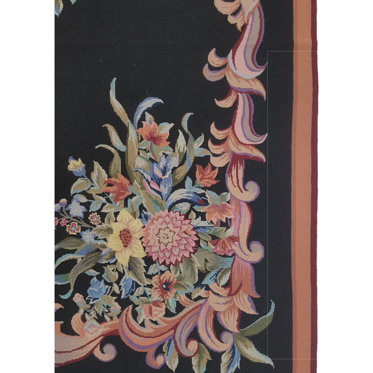 Pacific Needle Point 66817 Black Burgundy Tapestry Needle Point Rug
