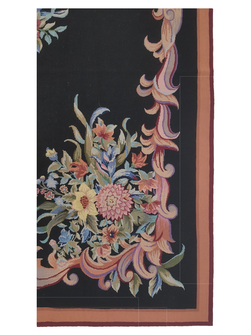 Pacific Needle Point 66817 Black Burgundy Tapestry Needle Point Rug