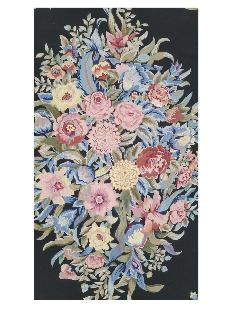 Pacific Needle Point 66817 Black Burgundy Tapestry Needle Point Rug