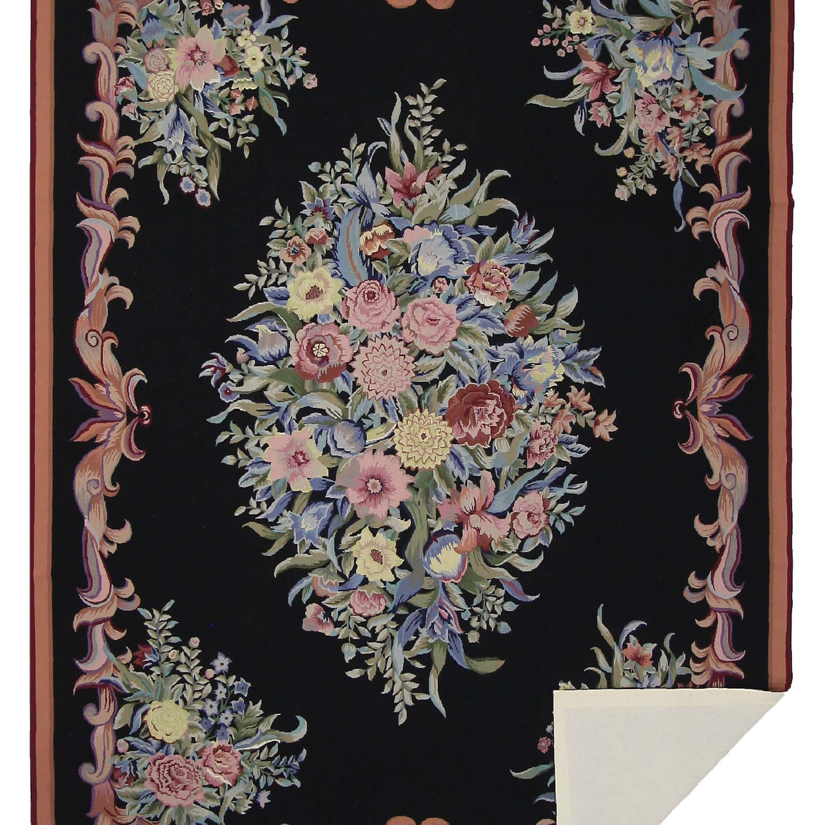 Pacific Needle Point 66817 Black Burgundy Tapestry Needle Point Rug