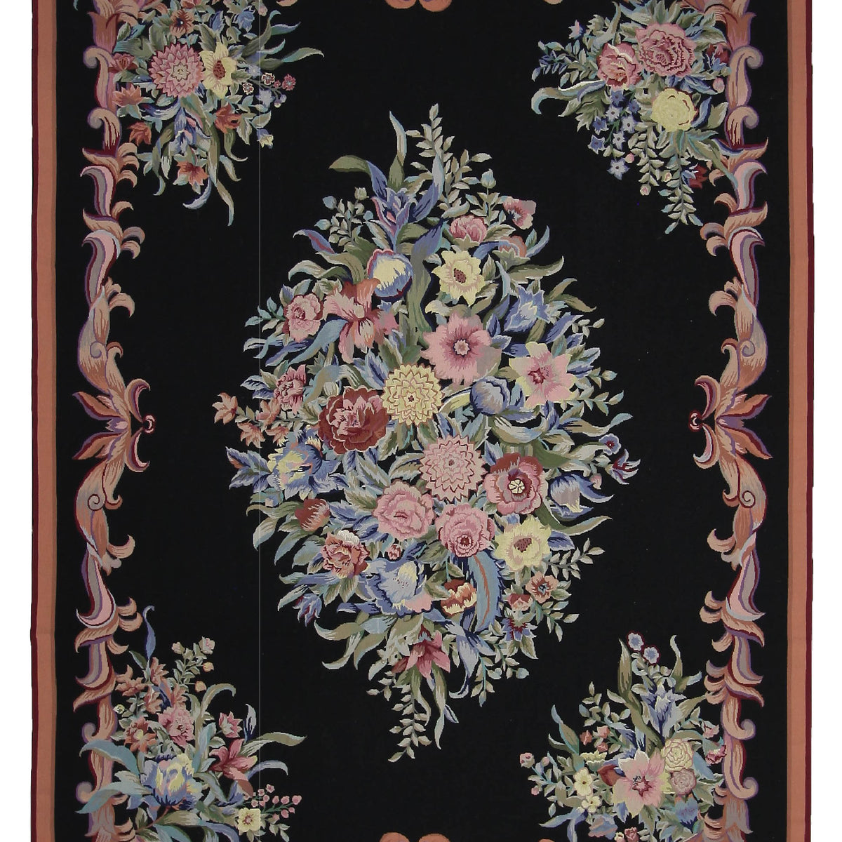 Pacific Needle Point  Black Burgundy Tapestry