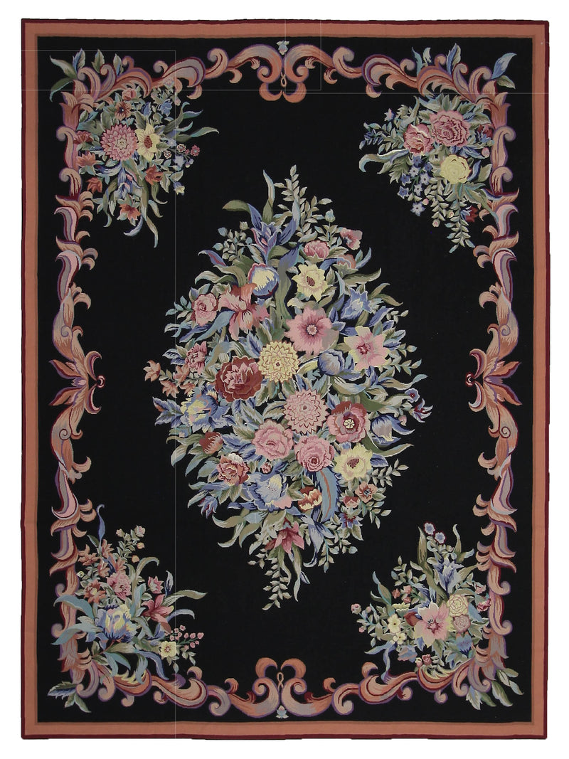 Pacific Needle Point  Black Burgundy Tapestry
