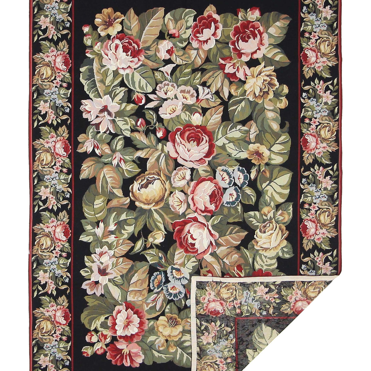 Pacific Needle Point 66818 Black Black Tapestry Needle Point Rug