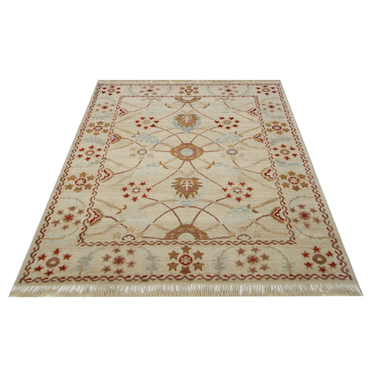 Pacific Ushak 66890 Beige Orange Transitional Hand Knotted Rug