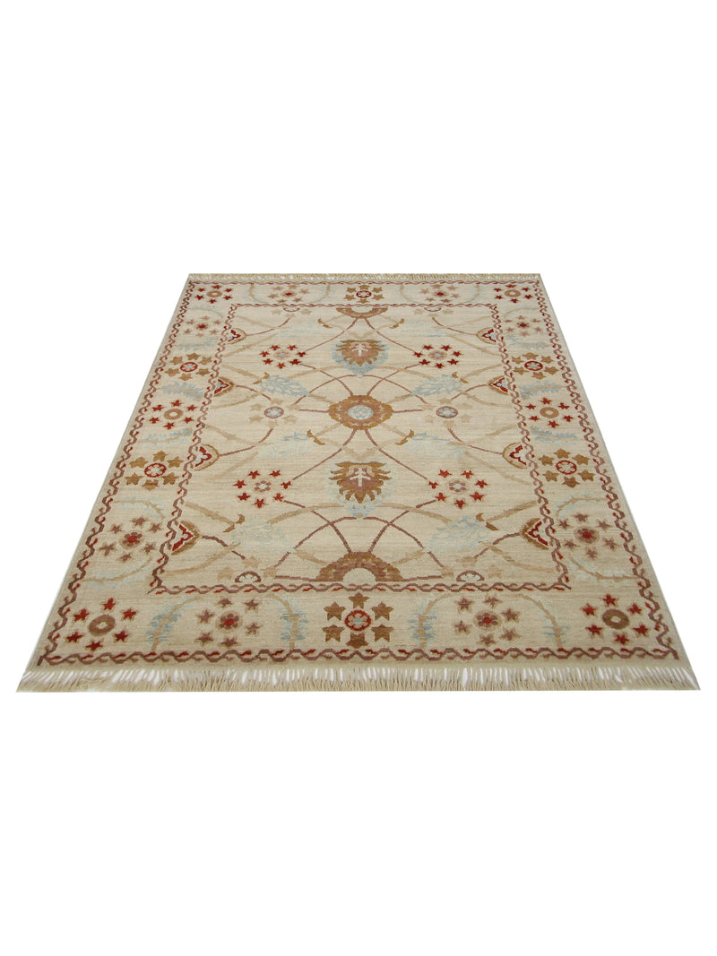 Pacific Ushak 66890 Beige Orange Transitional Hand Knotted Rug