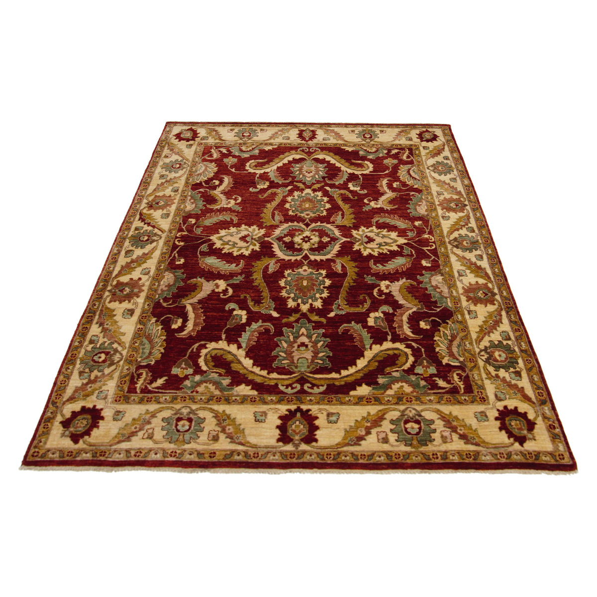 Pacific Peshawar 66895 Burgundy Ivory Traditional Hand Knotted Rug