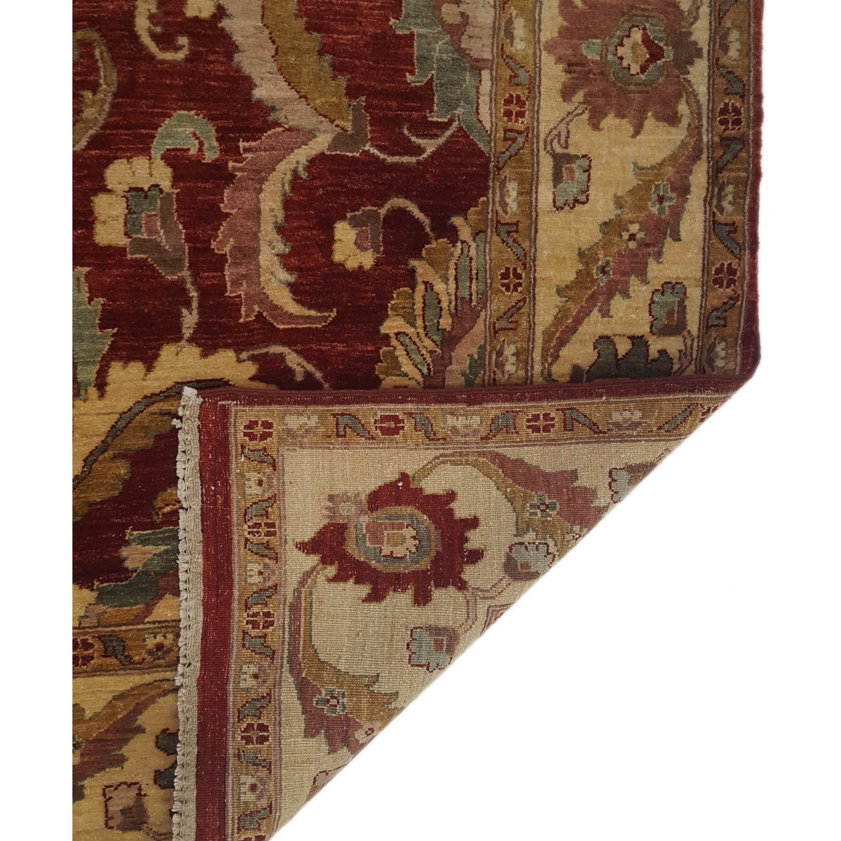 Pacific Peshawar 66895 Burgundy Ivory Traditional Hand Knotted Rug