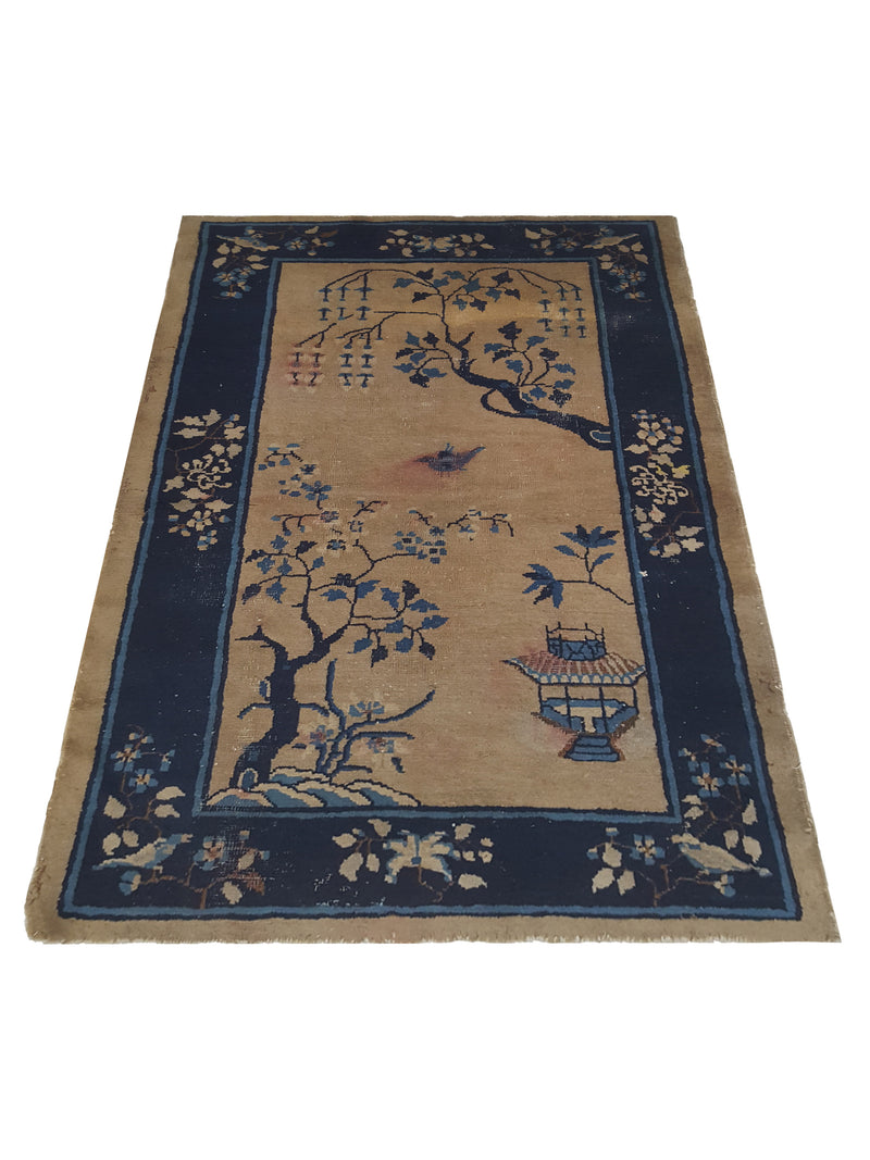 Pacific Peking 67177 Beige Navy Transitional Hand Knotted Rug