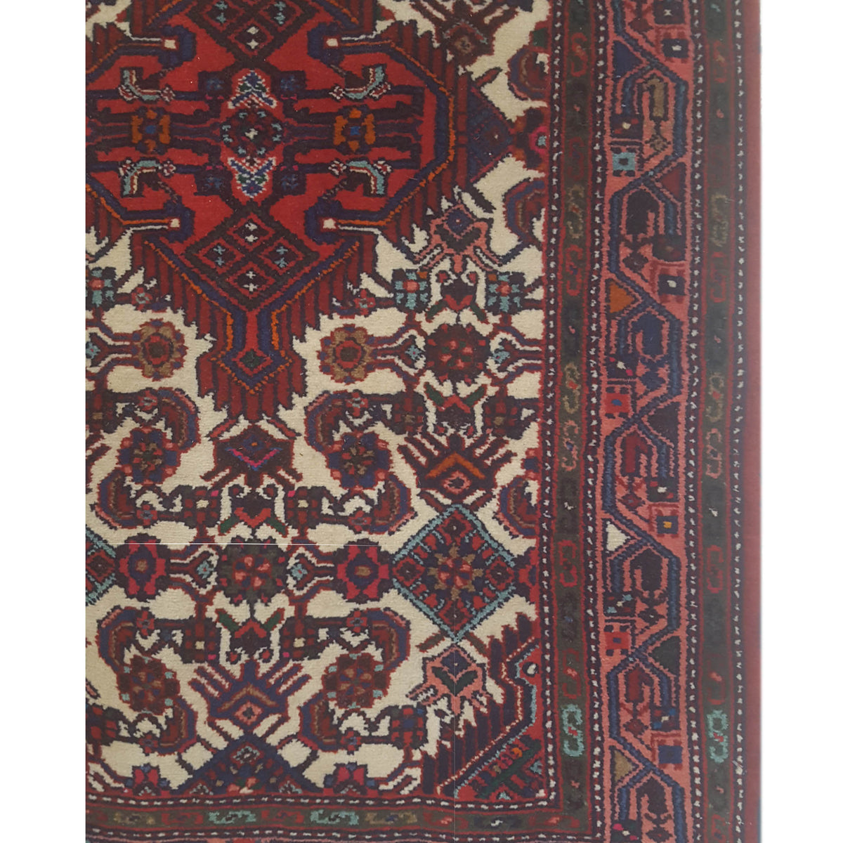 Pacific Hamadan 67214 Red Navy Traditional Hand Knotted Rug