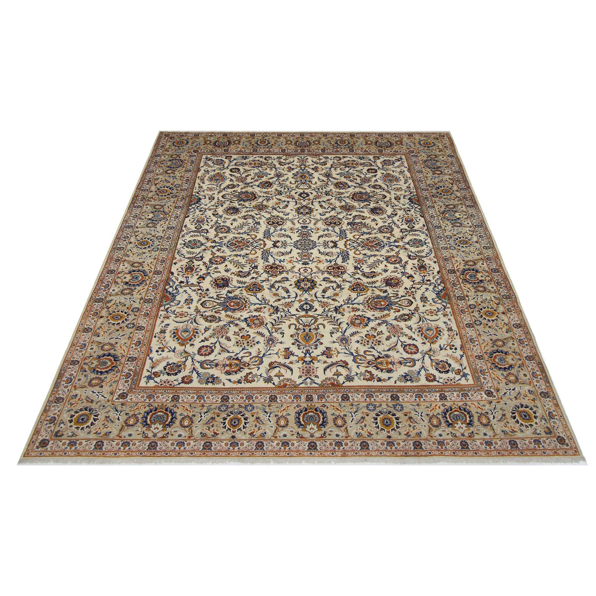 Pacific Kashan 67261 Beige Ivory Traditional Hand Knotted Rug