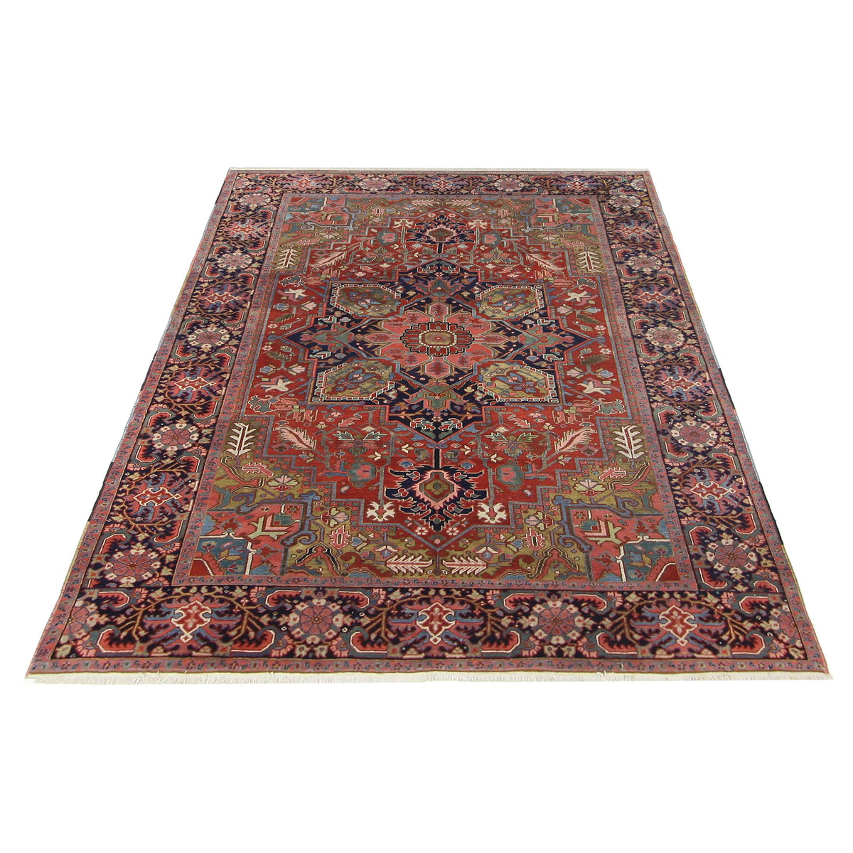 Pacific Heriz 67284 Coral Navy Traditional Hand Knotted Rug