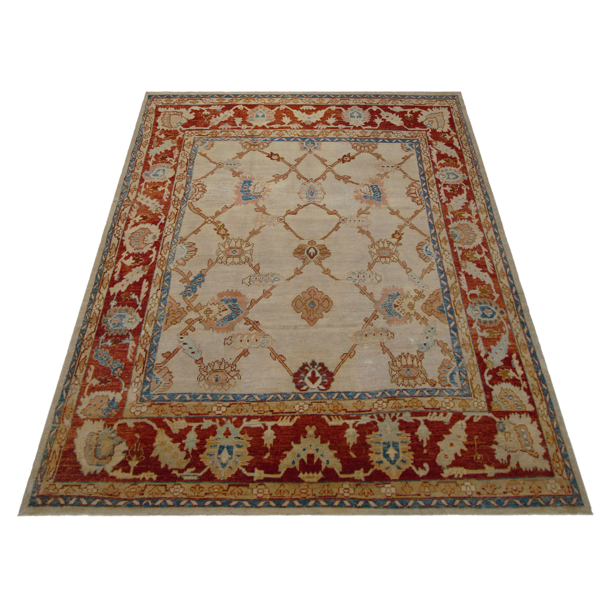 Pacific Ushak 67303 Beige Burgundy Traditional Hand Knotted Rug